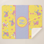 ハートとブニーの黄色とピンクの女の子の名前 シェルパブランケット (正面(横))