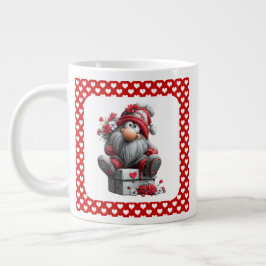 ハートとプレゼントのノーム メッセージ "Festive Love" ジャンボコーヒーマグカップ