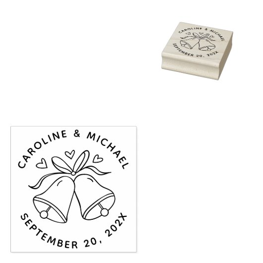 ハートとベル |ラウンド名と日付結婚の数 ラバースタンプ (押印)