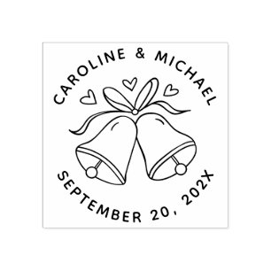 ハートとベル  ラウンド名と日付結婚の数 ラバースタンプ