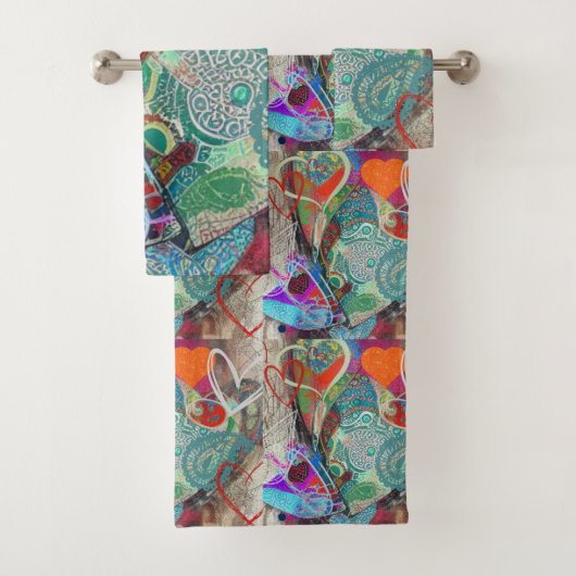 ハートとペイズリーバスルームのタオル バスタオルセット (インサイチュ)