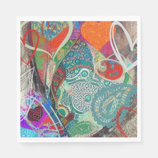 ハートとペイズリー紙ナプキンス スタンダードランチョンナプキン (正面)