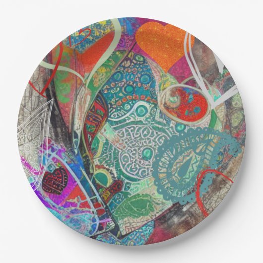 ハートとペイズリー紙プレート ペーパープレート (正面)