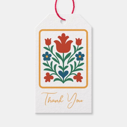 ハートとペタルフローラフォークアートフェイバー ギフトタグ (正面)