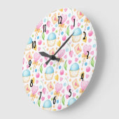 ハートとマフィンズのおいしい水彩柄 ラージ壁時計 (傾斜)