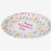 ハートとマフィンバレンタインの水の色パターン ペーパープレート (アングル)