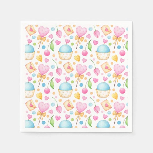 ハートとマフィン楽しい水の色のパターン スタンダードカクテルナプキン (正面)