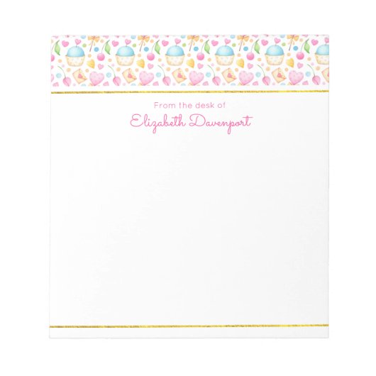 ハートとマフィン楽しい水の色のパターン ノートパッド (正面)