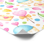 ハートとマフィン楽しい水の色のパターン ポスター (角)