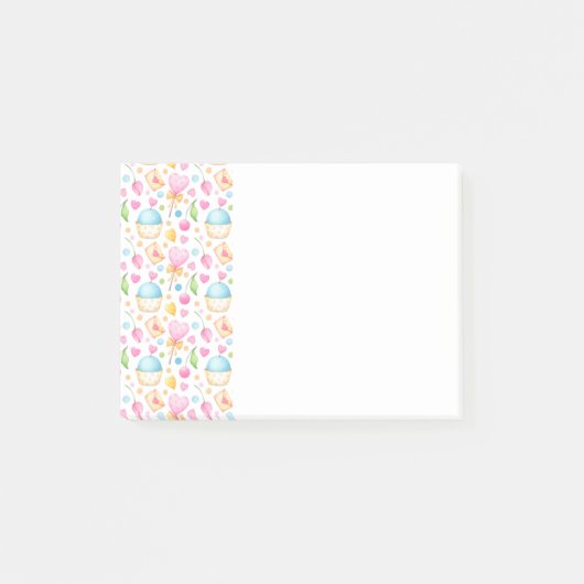 ハートとマフィン楽しい水の色のパターン ポストイット (正面)