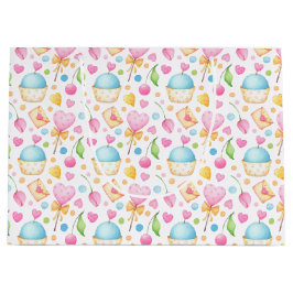 ハートとマフィン楽しい水の色のパターン ラージペーパーバッグ