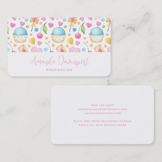 ハートとマフィン楽しい水の色のパターン 名刺 (正面/裏面)