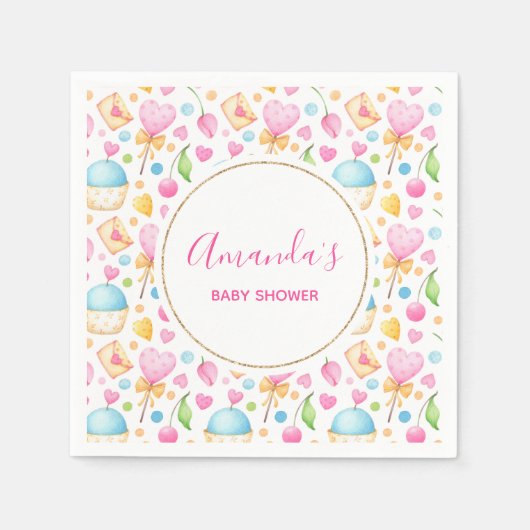 ハートとマフィン水のカラーパターンパーティー スタンダードカクテルナプキン (正面)