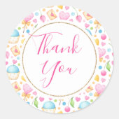 ハートとマフィン水の色のパターンありがとう ラウンドシール (正面)