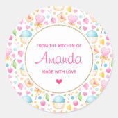 ハートとマフィン水の色のパターンキッチン ラウンドシール (正面)