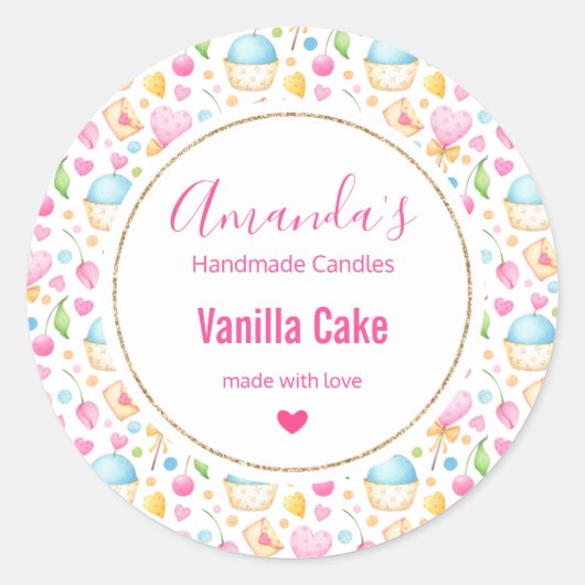 ハートとマフィン水カラーパターンキャンドルビズ ラウンドシール (正面)