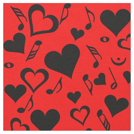 ハートとミュージックノート ファブリック (クローズアップ)