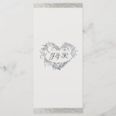 ハートとモノグラム – ホワイト/シルバー結婚ズ メニュー (裏面)