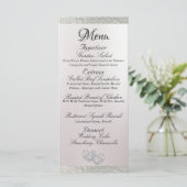 ハートとモノグラム – ホワイト/シルバー結婚ズ メニュー (スタンド正面)