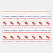 ハートとラインの折り返し紙フラットシートセット3 ラッピングペーパーシート (正面)