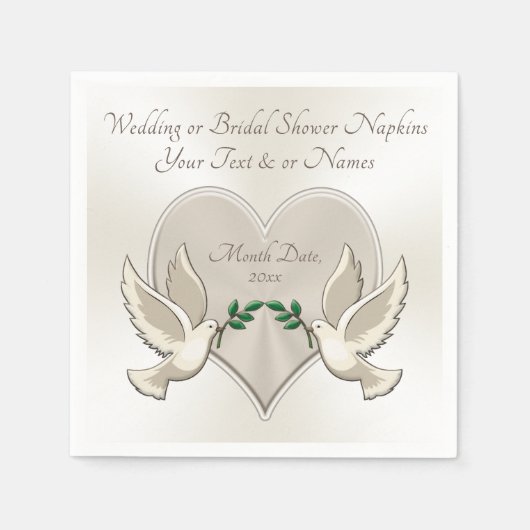 ハートとラブバードの結婚カクテルナプキン スタンダードカクテルナプキン (正面)