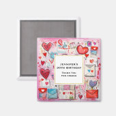 ハートとラブレター柄パーティーありがとう マグネット (正面/裏面)