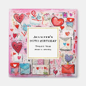 ハートとラブレター柄パーティーありがとう マグネット (正面)