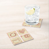 ハートとリングや輪ウッドブロックスケッチ スクエアペーパーコースター (インサイチュ)