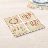 ハートとリングや輪ウッドブロックスケッチ スクエアペーパーコースター (アングル)