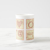 ハートとリングや輪ウッドブロックスケッチ ボーンチャイナマグカップ (正面)