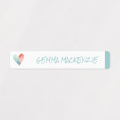 ハートとレインボーカラーコード化された女の子の防水名 ラベル (デザイン1)