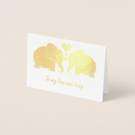 ハートと一緒にゴールドエレファントペア ハッピーアニバーサリー 箔カード (正面)