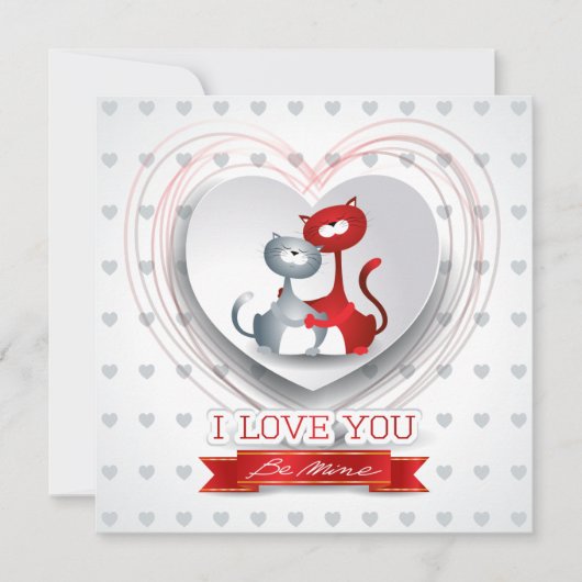 ハートと共に恋に落ちた猫たち 招待状 (正面)