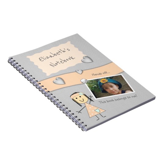 ハートと写真付きの名前が入ったピンクとグレーのノートブック ノートブック (右側)