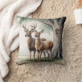 ハートと名前が刻まれた2匹の鹿 クッション (ブランケット)