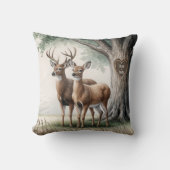 ハートと名前が刻まれた2匹の鹿 クッション (正面)