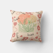 ハートと名前ヴィンテージパターンフローラ子供部屋 クッション (正面)