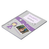 ハートと名前、写真が付いた紫と灰色 ノートブック (左側)