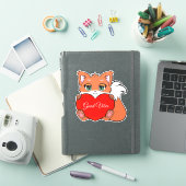 ハートと幸せな雰囲気の可愛い赤ちゃんギツネ シール (iPadカバー)