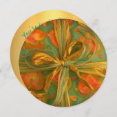 ハートと弓の赤い緑のギフトラップ 招待状 (正面/裏面)