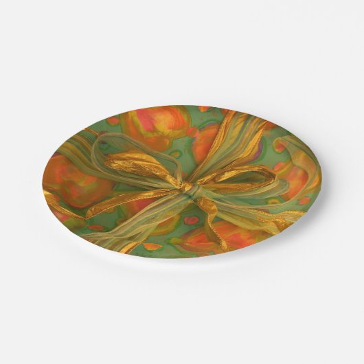 ハートと弓の赤と緑 ペーパープレート (アングル)