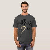 ハートと心拍のイエス キリスト デザイン Tシャツ (正面フル)