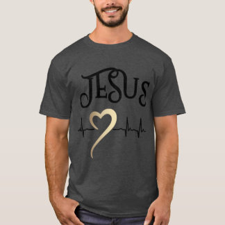 ハートと心拍のイエス キリスト デザイン Tシャツ