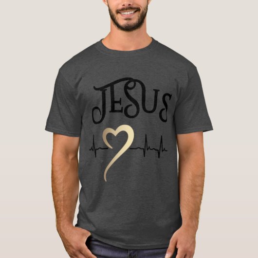 ハートと心拍のイエス キリスト デザイン Tシャツ (正面)