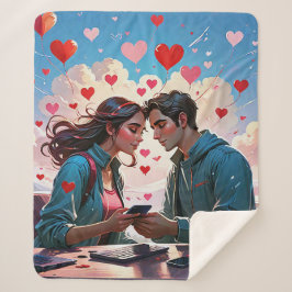 ハートと恋のカップル飛んでいる – 毛布