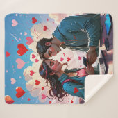 ハートと恋のカップル飛んでいる – 毛布 (正面(横))