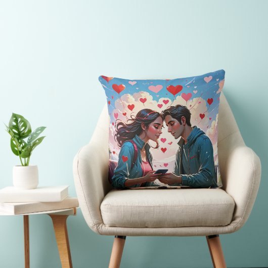 ハートと恋のカップル飛んでいる-装飾用クッション クッション (椅子)