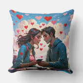 ハートと恋のカップル飛んでいる-装飾用クッション クッション (正面)