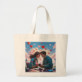 ハートと恋のカップル飛んでいる- Tote Bag ラージトートバッグ