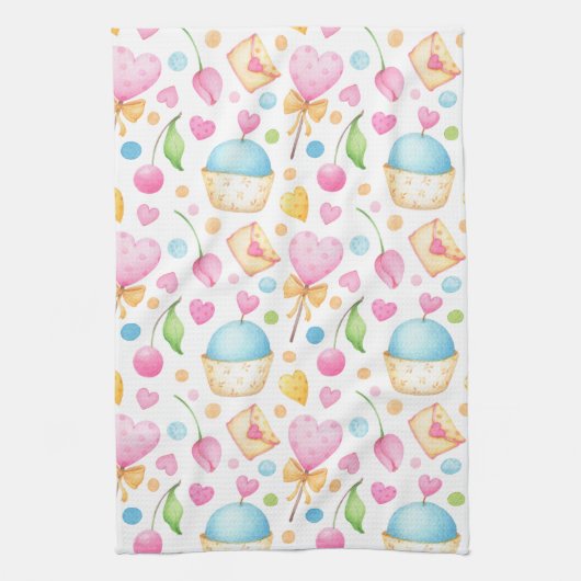 ハートと愛の楽しい水の色パターン キッチンタオル (縦)